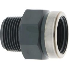 Bøsning af PVC-U med en udvendig og en indvendig gevind, til effektiv forbindelse.