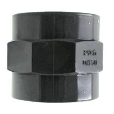 Dobbelt indvendig gevindbøsning i PVC-U, ideel til installationer.