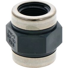 PVC-U bøsning med 2 indvendige gevind, anvendes i rørsysteminstallation.