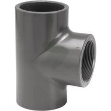 Robust T-stykke med limbøsninger og gevind, ideel til holdbare installationer.