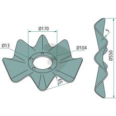 Bølget cutterskive med diameter 550 mm og tykkelse 5 mm, ideel til professionelt brug.