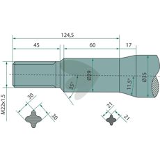 Ballespyd med bøsning og konisk møtrik 55608, ideelt til landbrugsapplikationer.