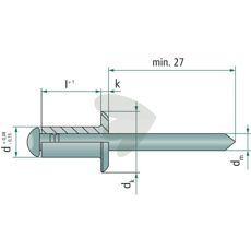 PE 200 blindnitte, fladt hoved, 6x20 mm, egnet for holdbare fastgørelseselementer i byggeprojekter.