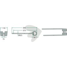 Højre riverstift Kuhn 394 mm til rotorrive, designet for optimeret ydeevne.