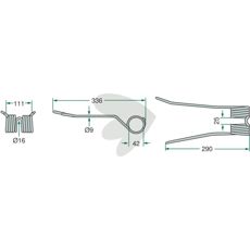 Højre buet pind til rive i rød farve med gul markering for klarhed.