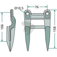 Dobbeltfinger 5" med tværstang, designet til at øge stabiliteten og styrken.