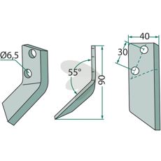 Kniv til fodervogn venstre, vinklet, for bedre præcision og funktion.