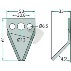 Stærk kniv venstre til fodervogn, passer 70-175.