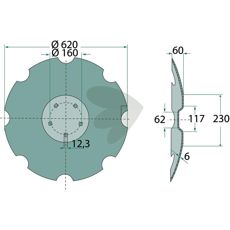 Tandet skive med 5 huller, designet til øget stabilitet og ydeevne.