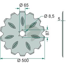 Pladeskær Tandet, Ø 500 x 5 mm, giver fremragende jordbearbejdning og støtte.