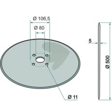 Standard glat skive med en diameter på 500 mm, ideel til jordbearbejdning.