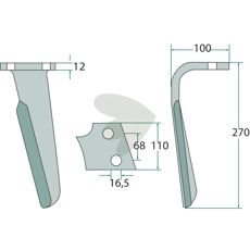 Højkvalitets Kuhn rotorharvetand, 100X320mm med 17mm hul til effektivt arbejde.