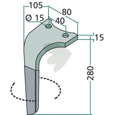 Rabe rotorharvetand, 80X280mm med 15mm hul, ideel til blød jord.
