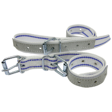 Hvid/blå ankelbånd, kombinerer stil og funktion for sikkerhed og komfort.