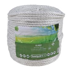 Hvid elreb og trosse 200 m, 8 mm, robust nok til tung elektrisk brug.