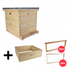 Komplet Langstroth bikube i ubehandlet træ, let at montere og bruge.