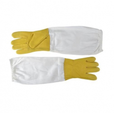Gule handsker i fåreskind og kanvas, perfekte for havearbejde.