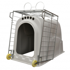 Rummelig kalvehytte, som tilbyder beskyttelse og komfort for kalve i forskellige vejrforhold.