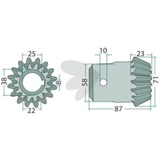 Konisk hjul indvendigt med 16 tænder, optimerer ydeevne og holdbarhed.