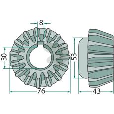 Holdbart konisk hjul, 15 tænder, model 487203, til langvarig anvendelse.