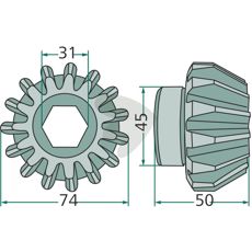 Konisk hjul med 15 tænder, model 122753, for pålidelig drift i maskiner.