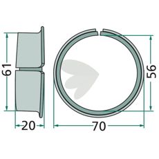 Bøsning til rotorarm, 70X20mm, designet med indre mål 56mm.