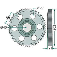 Kronehjul med 59 tænder, perfekt til erstatning af slidte dele i din maskine.