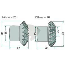 Alsidigt konisk hjul med 25 og 20 tænder for optimale driftsresultater.