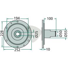 Komplet flangehjulnav med bøsning og leje til effektiv drift.