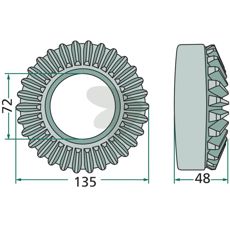 Robust tallerkenhjul med 28 tænder, ideel til jordbearbejdning.