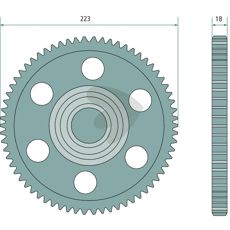 Cylindrisk tandhjul med 66 tænder, perfekt til kraftoverføring.