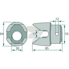 Klo kobling med hul til spændestift, sikrer stabil funktion af maskiner.