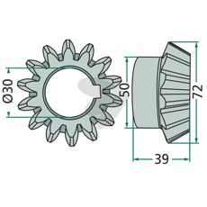 Konisk hjul med 14 tænder, model ST-44, perfekt til traktorer og landbrugsmaskiner.