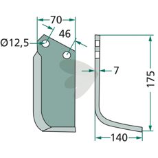 Hul 12,5mm jordfræserkniv Agromec c-c 46mm, robust og holdbar.