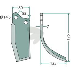 Jordfræserkniv Agromec c-c 55mm med hul 14,5mm til effektiv jordbearbejdning.