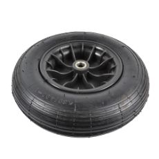 Luftgummihjul med grøn fælg, perfekt til lettere udstyr og forbedret kørselskomfort.