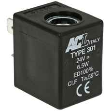 24V solenoid med 6.5W effekt og 22mm diameter, ideel til landbrugsmaskiner.