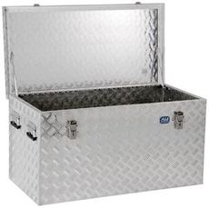 Stærk aluminiumkasse til transport med 250 liters kapacitet.