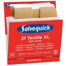 Tekstilplaster Salvequick 6x21, perfekt til mindre skader og hurtig behandling.