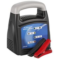 Kompakt 12V batterioplader med 4A kapacitet, perfekt til mindre batterier.