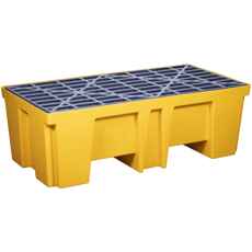 Opsamlingskær i plast til 2 tromler, 260L kapacitet, ideel til sikker opbevaring.