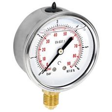 Manometer 6Bar 63mm til bundmontering med 1/4 Bsp tilslutning.