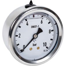 Manometer 10Bar, 63mm, bagmontering, ideel til præcis trykovervågning.
