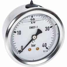 Manometer 40Bar, 63mm, bagmontering, pålidelig til moderate tryk.