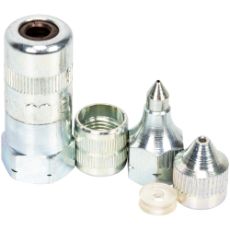 Sæt med adapter og mundstykker til fedtsprøjte, til optimal smøring af maskiner.