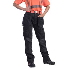 Sorte stretchbukser med sømrum, designet til holdbarhed og komfort.