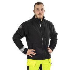 Sort softshell jakke, der kombinerer stil og funktionalitet til outdoor-aktiviteter.