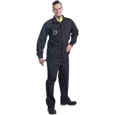 Terbium sort overall, perfekt til hårde arbejdsmiljøer, komfort og stil i et produkt.