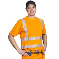Orange teknisk T-shirt til arbejde, CE-godkendt for synlighed.