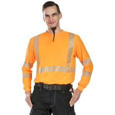 Orange varselskjorte Titan, designet til høj synlighed og komfort under arbejdet.